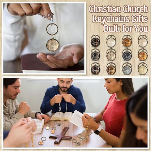 Equsion 36 Pcs Father's Day Christian Keychain Bulk Mini Bible Verse Keychains with Scripture Quote Religious Gifts for Women Men (Wood Grain) in Kuwait