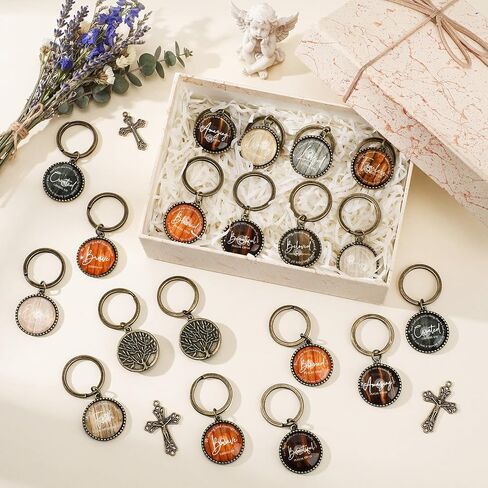 Equsion 36 Pcs Father's Day Christian Keychain Bulk Mini Bible Verse Keychains with Scripture Quote Religious Gifts for Women Men (Wood Grain) in Kuwait