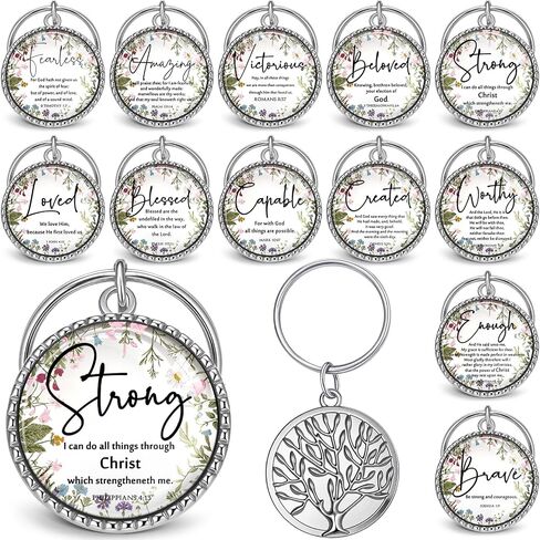 Equsion 36 Pcs Father's Day Christian Keychain Bulk Mini Bible Verse Keychains with Scripture Quote Religious Gifts for Women Men (Wood Grain) in Kuwait