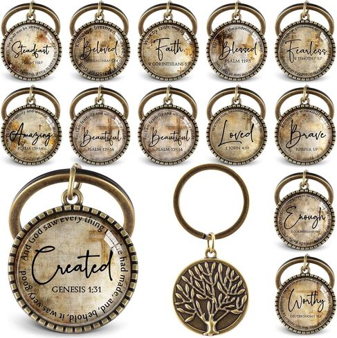 Equsion 36 Pcs Father's Day Christian Keychain Bulk Mini Bible Verse Keychains with Scripture Quote Religious Gifts for Women Men (Wood Grain) in Kuwait