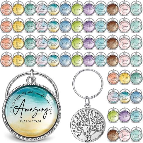 Equsion 36 Pcs Father's Day Christian Keychain Bulk Mini Bible Verse Keychains with Scripture Quote Religious Gifts for Women Men (Wood Grain) in Kuwait