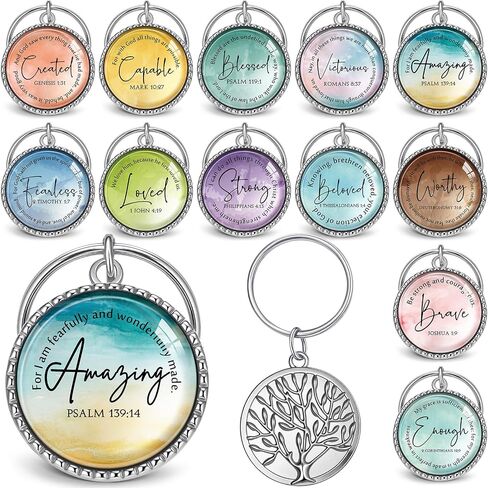 Equsion 36 Pcs Father's Day Christian Keychain Bulk Mini Bible Verse Keychains with Scripture Quote Religious Gifts for Women Men (Wood Grain) in Kuwait