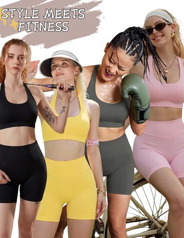 Women 2 Piece Yoga Set Halter Sports Bra and High Waisted Biker Shorts Workout Outfit for Gym in Kuwait