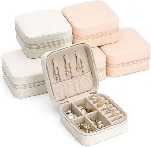 Homde Travel Jewelry Case for Women: 6-Pack Bridesmaid Gift Set - Small Jewelry Box for Rings Earrings Necklaces - Bulk Group & Team Gifts Party Favors Retirement & Graduation (White) in Saudi Arabia