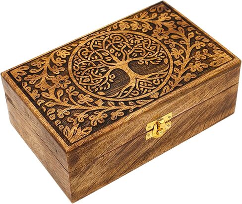 DOLLOND & CO. Handmade Wooden Tree of Life Keepsake Box – Rustic Jewelry & Trinket Organizer for Men & Women | Vintage Storage Box with Brass Fittings & Engraved Design (Tree Of Life Blue Box) in Saudi Arabia