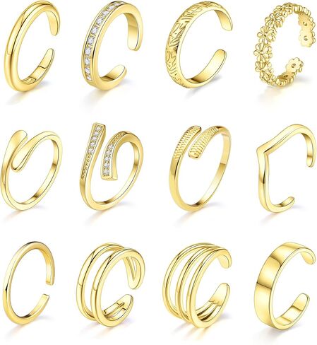 Giovanchi 12Pcs 14K Gold Filled Toe Rings for Women Non Tarnish Adjustable Flower Cz Open Toe Rings Set Foot Jewelry Gifts for Women in Saudi Arabia