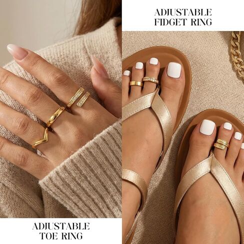 Giovanchi 12Pcs 14K Gold Filled Toe Rings for Women Non Tarnish Adjustable Flower Cz Open Toe Rings Set Foot Jewelry Gifts for Women in Saudi Arabia