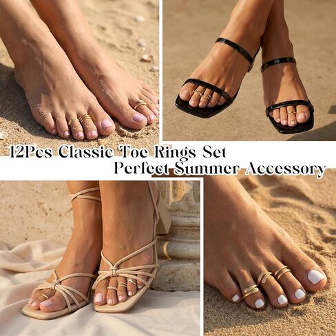 Giovanchi 12Pcs 14K Gold Filled Toe Rings for Women Non Tarnish Adjustable Flower Cz Open Toe Rings Set Foot Jewelry Gifts for Women in Saudi Arabia