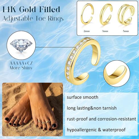 Giovanchi 12Pcs 14K Gold Filled Toe Rings for Women Non Tarnish Adjustable Flower Cz Open Toe Rings Set Foot Jewelry Gifts for Women in Saudi Arabia