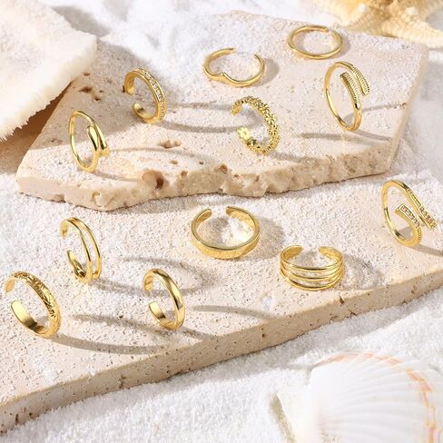 Giovanchi 12Pcs 14K Gold Filled Toe Rings for Women Non Tarnish Adjustable Flower Cz Open Toe Rings Set Foot Jewelry Gifts for Women in Saudi Arabia