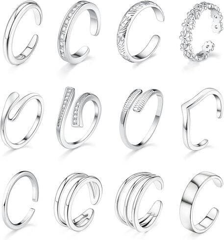 Giovanchi 12Pcs 14K Gold Filled Toe Rings for Women Non Tarnish Adjustable Flower Cz Open Toe Rings Set Foot Jewelry Gifts for Women in Saudi Arabia