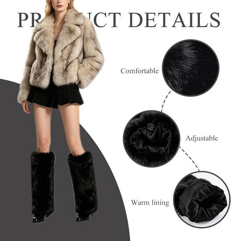 THARAHT Women’s Furry Leg Warmers Faux Fur Fluffy Boot Covers with Satin Lining for Halloween Christmas Rave Festival Outfit in Kuwait
