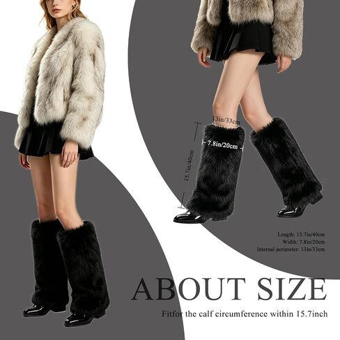 THARAHT Women’s Furry Leg Warmers Faux Fur Fluffy Boot Covers with Satin Lining for Halloween Christmas Rave Festival Outfit in Kuwait