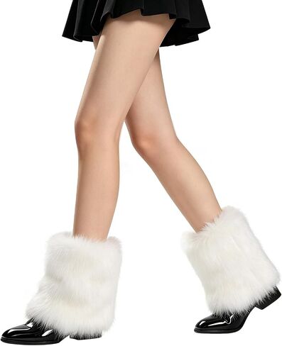 THARAHT Women’s Furry Leg Warmers Faux Fur Fluffy Boot Covers with Satin Lining for Halloween Christmas Rave Festival Outfit in Kuwait