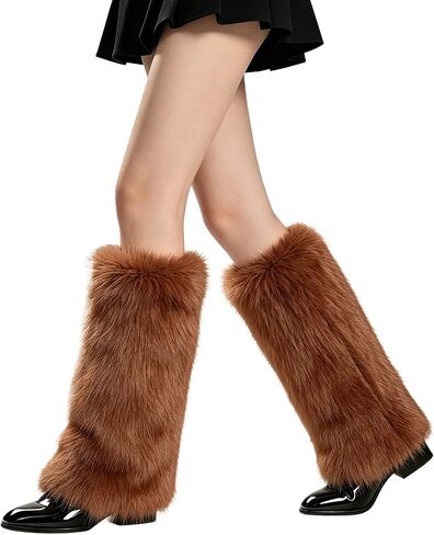 THARAHT Women’s Furry Leg Warmers Faux Fur Fluffy Boot Covers with Satin Lining for Halloween Christmas Rave Festival Outfit in Kuwait