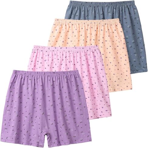 Women's Underwear 4 Pack Floral Graphic Printed Soft Comfortable Cotton Boy Shorts Panties in Kuwait