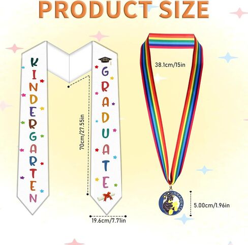 Kindergarten Graduation Sash, Kids White Graduation Stole with Medal, Preschool Grad Sash Gifts for 2026 Kindergarten & Pre-K Ceremony in Saudi Arabia