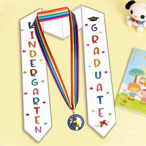 Kindergarten Graduation Sash, Kids White Graduation Stole with Medal, Preschool Grad Sash Gifts for 2026 Kindergarten & Pre-K Ceremony in Saudi Arabia