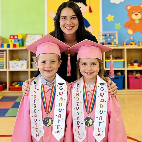 Kindergarten Graduation Sash, Kids White Graduation Stole with Medal, Preschool Grad Sash Gifts for 2026 Kindergarten & Pre-K Ceremony in Saudi Arabia