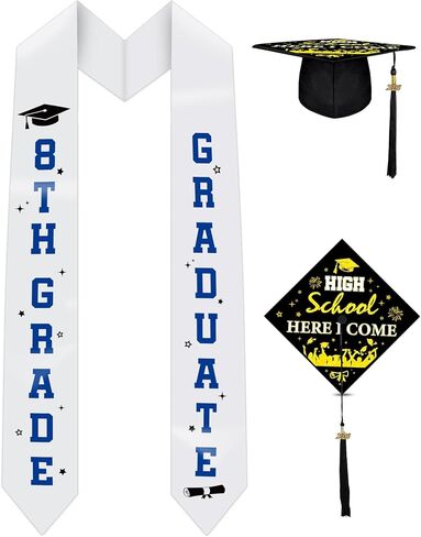 8th Grade Graduation Stole Cap - 2 Pcs Unisex Grad Cap with Sash for Middle School Graduates Gift Class of 2026 in Saudi Arabia