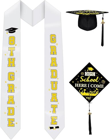 8th Grade Graduation Stole Cap - 2 Pcs Unisex Grad Cap with Sash for Middle School Graduates Gift Class of 2026 in Saudi Arabia