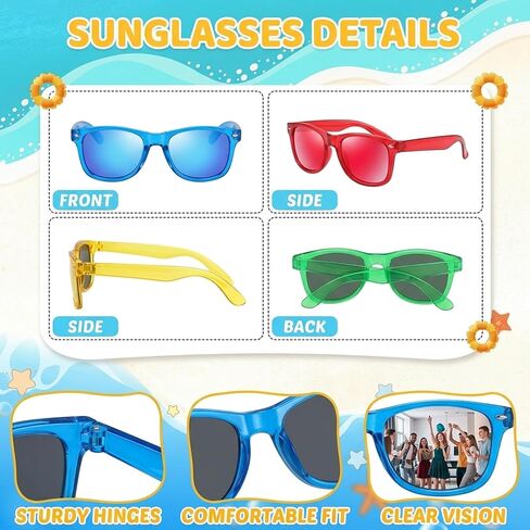 Kids Sunglasses Party Favor, 8-Pack Party Glasses for Kids, Kids Sunglasses Bulk with Colorful Frames, Sunglasses Pack for Boys and Girls, Protection and Fashionable Designs for Outdoor Activities in Saudi Arabia