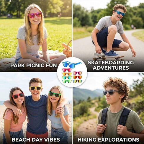 Kids Sunglasses Party Favor, 8-Pack Party Glasses for Kids, Kids Sunglasses Bulk with Colorful Frames, Sunglasses Pack for Boys and Girls, Protection and Fashionable Designs for Outdoor Activities in Saudi Arabia