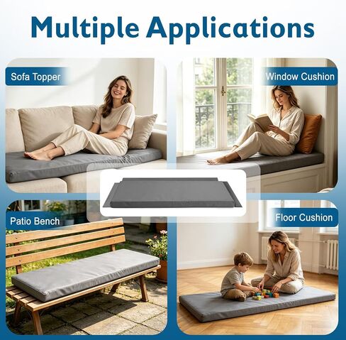 71 x 27.5 x 3 Inch Egg Crate Foam Sofa Topper, Thick Couch Topper Cushion with Triple-Sided Extended Flaps & Washable Cover, Non-Slip High-Density Foam Pad for Living Room & RV in Kuwait