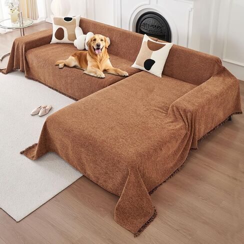 HAOMAIJIA Sectional Couch Covers L Shape 2 Pieces Washable L Shaped Couch Covers for Sectional Sofa Non Slip Couch Cover Blanket for Dogs Pet Friendly Furniture Protector (Off White,71"x118"+91"x134") in Saudi Arabia