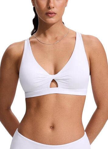 CRZ YOGA Twist Front Cut Out Bikini Tops for Women - Padded V Neck Spaghetti Strap Criss Cross Swim Bathing Suit Bra in Kuwait