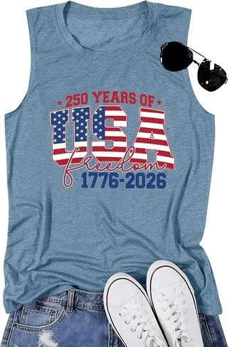 250 Anniversary USA Tank Top Women American Flag Patriotic Sleeveless Shirt 1776-2026 250th Birthday Tops in Saudi Arabia