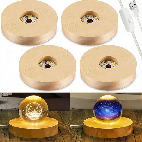 2Pcs USB Powered LED Light Base with Switch - Round Display Stand for Crystal, Glass Art, Resin & 3D Art, Compact Illuminated Holder for Home Decor in Kuwait