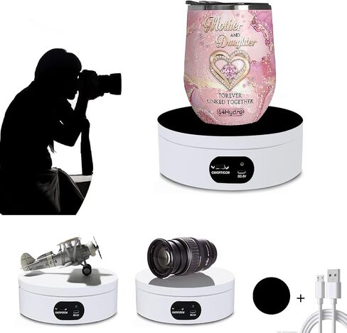 Rotating Display Stand, 360 Degree Motorized Tumbler Display Turner for Photography Products, Spinning Display Stand,Turner For Tumblers for Glitter Cups Lazy Susan 4.72" 4.4lb Load White in Saudi Arabia