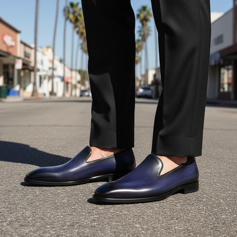 Men's Genuine Leather Loafers Hand-Dyed Leather Sole Slip-On Dress Shoes in Saudi Arabia