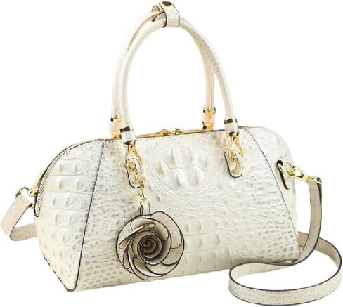 Fashion Flower Pendant Shoulder Bag for Women Crocodile Print Top Handle Satchel Crossbody in Genuine Leather in Kuwait