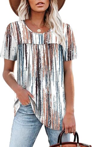 WIHOLL Womens Tops Short Sleeve T Shirts Pleated Dressy Casual Round Neck Summer Clothes Outfits Blouses Loose Fit in Kuwait