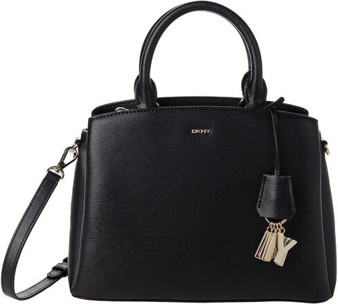 DKNY Women's Paige Medium Satchel With Adjustable Strap, Black/Gold, One Size in Kuwait