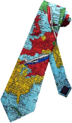 Steven Harris Travel Map Airplane Pilot Necktie - Light Blue - One Size Neck Tie in Kuwait