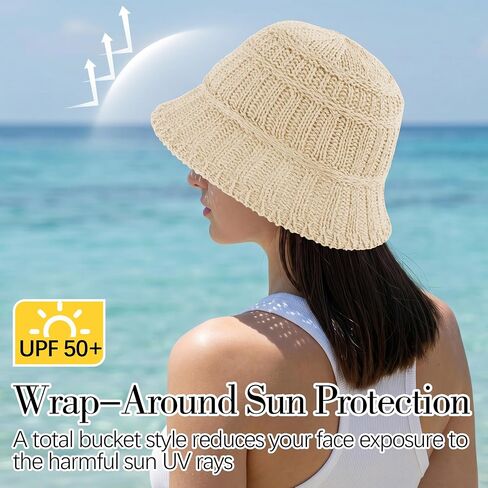 Women's Breathable Cotton Bucket Hat Lightweight Packable Wide Brim Sun Cloche Hat Foldable Fisherman Hat for Beach Hiking in Kuwait