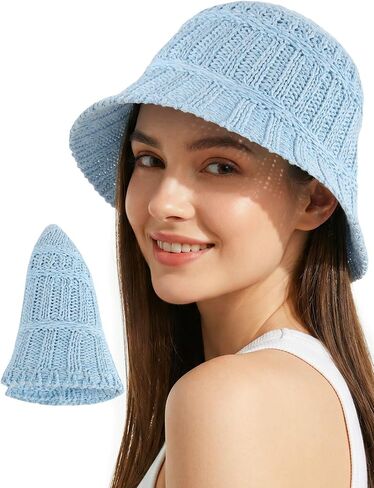 Women's Breathable Cotton Bucket Hat Lightweight Packable Wide Brim Sun Cloche Hat Foldable Fisherman Hat for Beach Hiking in Kuwait