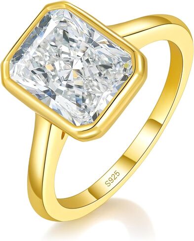 4CT Radiant Cut Moissanite Engagement Ring for Women, Bezel Set Solitaire D Color VVS1, Sterling Silver White/14K Gold Plated, Wedding Anniversary Promise Gift with Certificate in Saudi Arabia