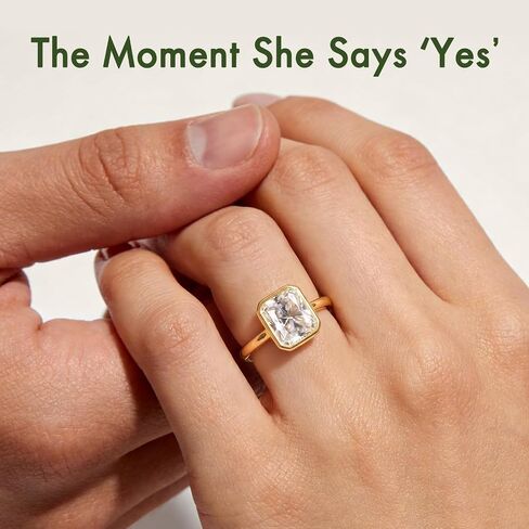 4CT Radiant Cut Moissanite Engagement Ring for Women, Bezel Set Solitaire D Color VVS1, Sterling Silver White/14K Gold Plated, Wedding Anniversary Promise Gift with Certificate in Kuwait