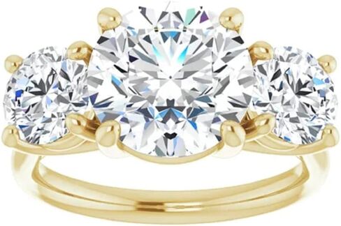 GOLDEN JEWEL مويسانيتي 5 قيراط خاتم الخطوبة للنساء عديم اللون قطع دائري مويسانيتي الماس ثلاثة حجر خواتم الزفاف اليدوية الذكرى السنوية اقتراح الهدايا in Kuwait