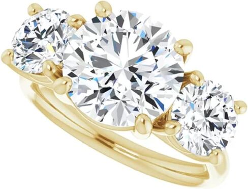 GOLDEN JEWEL مويسانيتي 5 قيراط خاتم الخطوبة للنساء عديم اللون قطع دائري مويسانيتي الماس ثلاثة حجر خواتم الزفاف اليدوية الذكرى السنوية اقتراح الهدايا in Kuwait