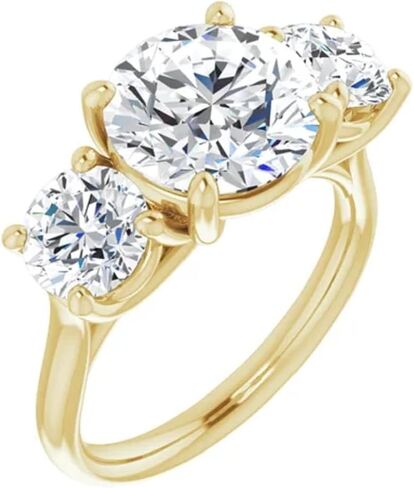 GOLDEN JEWEL مويسانيتي 5 قيراط خاتم الخطوبة للنساء عديم اللون قطع دائري مويسانيتي الماس ثلاثة حجر خواتم الزفاف اليدوية الذكرى السنوية اقتراح الهدايا in Kuwait