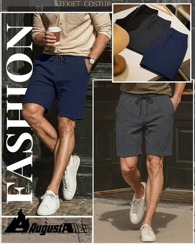 August Alley 3 Pack Men's Waffle Sweat Shorts 7'' with Pockets Casual Elastic Waist Drawstring Workout Gym Athletic Clothes in Saudi Arabia
