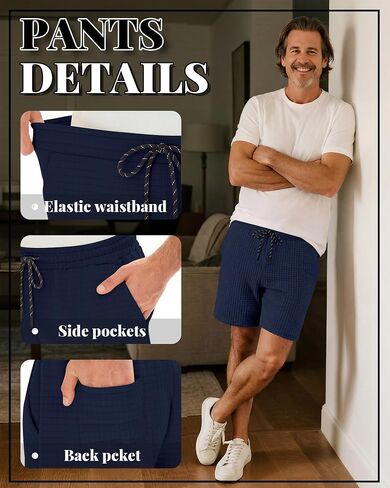 August Alley 3 Pack Men's Waffle Sweat Shorts 7'' with Pockets Casual Elastic Waist Drawstring Workout Gym Athletic Clothes in Saudi Arabia