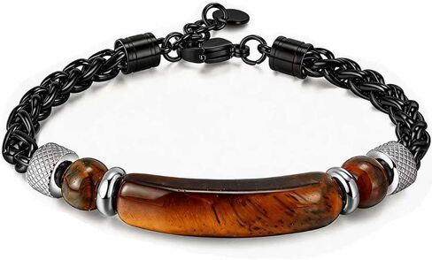 Kim Carrey Italian Tiger's Eye Mens Bracelet Stainless Steel Waterproof, Men's Bracelets Birthday Annivesary Gift for Him in Saudi Arabia
