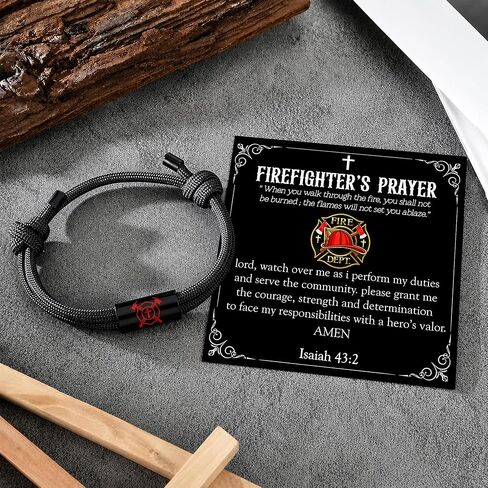 Firefighter Prayer Bracelet - Fireman Academy Graduation Gift For Men - Cool Fighter Protection Jewelry Brother Academy Graduation Collectible in Saudi Arabia