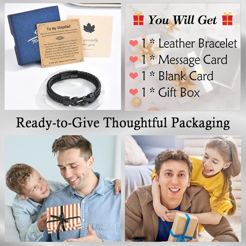 EPIRORA Father's Day Bracelet Gift for Dad/New Dad/Stepdad/Father-in-Law, 8.5" Black Braided Leather Infinity Knot Bracelets for Men, Cool Mens Jewelry Father Gifts for Birthday Christmas Thanksgiving in Kuwait